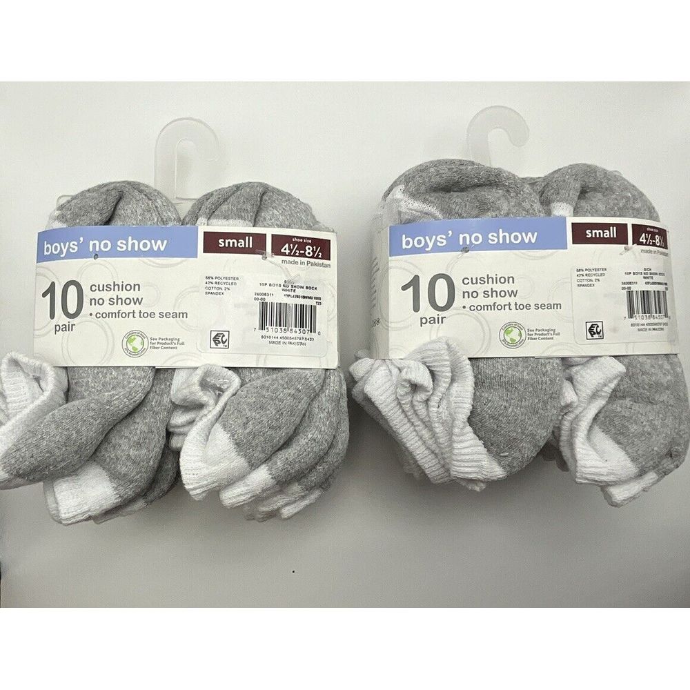 New 2 Packs Of Wonder Nation Boys 10 Pair White Gray No-Show‎ Socks Size 4.5-8.5 - Picture 2 of 3